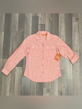 Reel Legends Terra Cotta Button-Up Shirt Small Foldable Sleeves Linen Cotton New